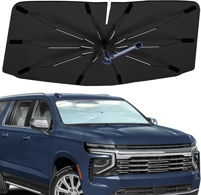 Windshield Sun Shade Umbrella for Chevrolet Suburban 2021-2026, Foldable Sunshade for Car Front Window, 360 Rotation Automotive Interior UV Protection for Outdoor Parking