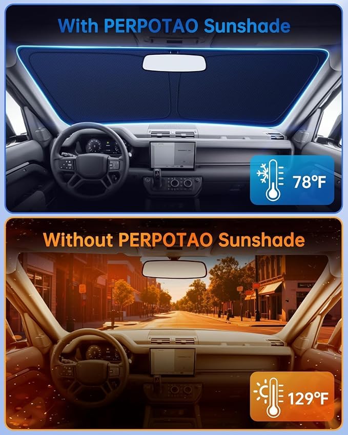 Windshield Sun Shade for Car, 4-Layer Reflective Sunshade Blocks Heat & UV, Sun Shade Windshield Keeps Interior Cooler, Pop-Up Design, Folds Quickly for Storage | for Sedans and SUVs (64"x34")