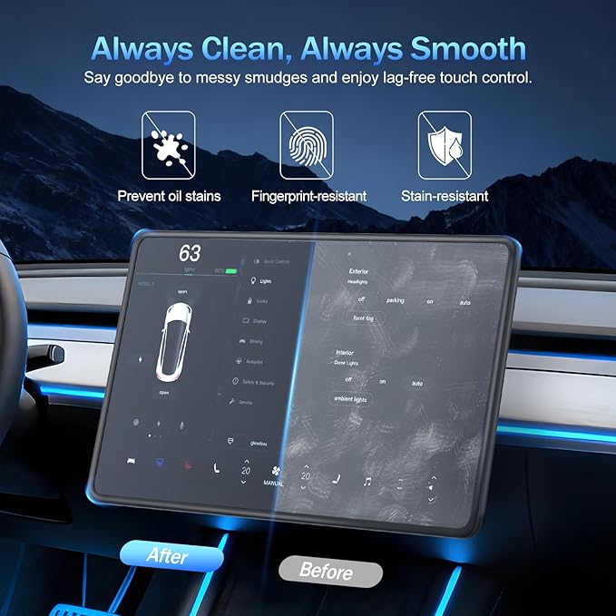(15.4")【1s Snap-On Easy installation】Tesla Accessories - 4K HD & Anti-Blue Light Screen Protector for 2025 Model Y Juniper (Standard、Premium) / Model 3 Highland (2024 - 2026), Frame & Screen Protection, Glossy