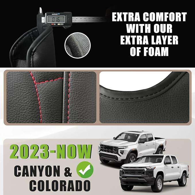 Muslogy Center Console Armrest Cover Fit for Chevy Colorado/GMC Canyon 2023-2025 2026 Accessories, Comfort Armrest Pad Console Lid Cushion Vegan Leather Regular Thick(Red Trim)