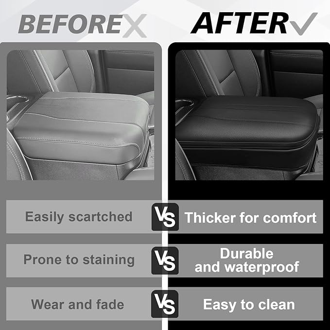 Muslogy Center Console Armrest Cover Fit for Chevy Silverado GMC Sierra 2019-2026, GMC Yukon & Chevy Tahoe & Suburban 2021-2026 Accessories, Armrest Pad Console Lid Cushion Vegan Leather 1-Inch Thick