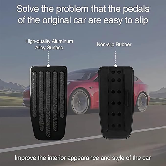 Foot Pedal Pads Set for 2022-2025 Tesla Model 3 Model Y, Non-Slip Aluminum+Rubber Car Accessories Brake & Accelerator Pedal Covers for Model 3/Y (Black)