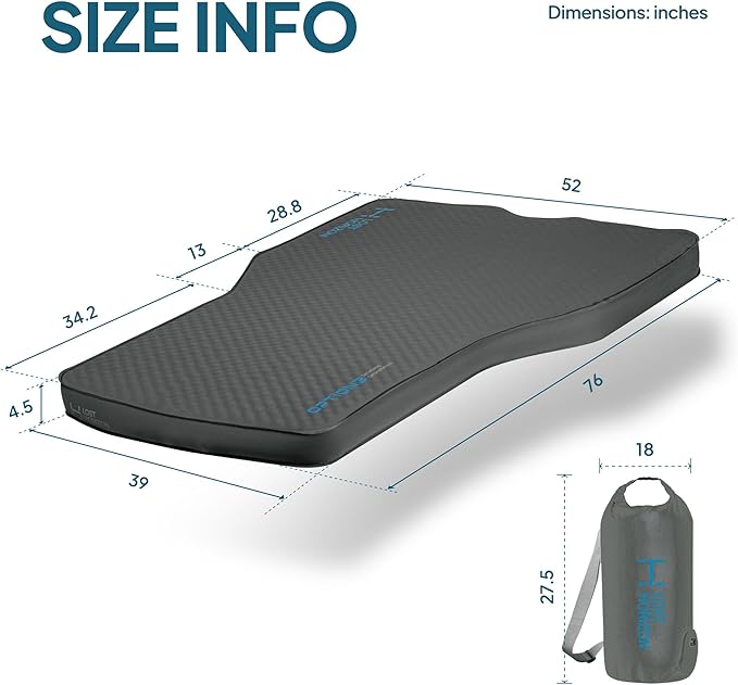 Lost Horizon Camping Air Mattress with Foam for Tesla, Self Inflating Sleeping Pad with Air Pump, 4.5" Thick, R-Value 13, Model Y