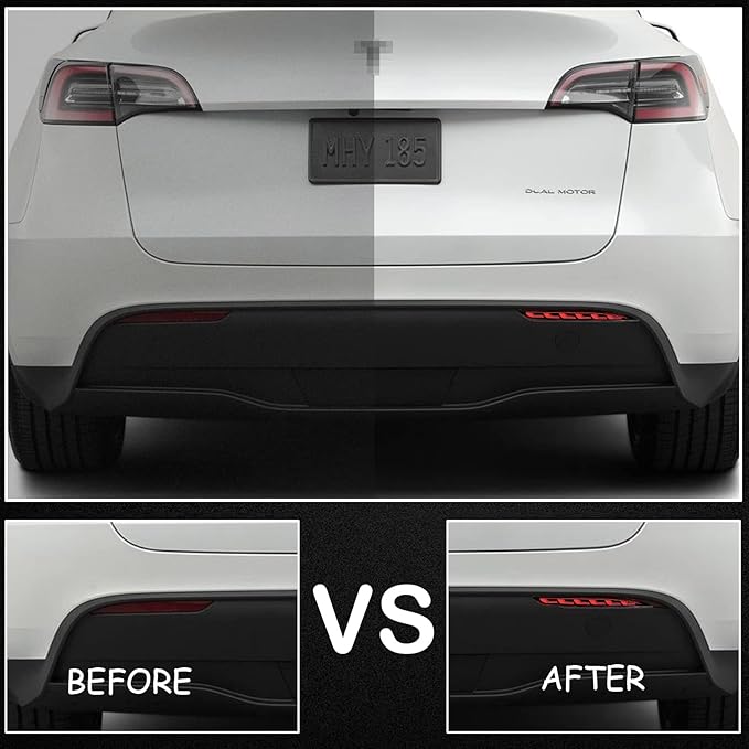 Red LED Rear Bumper Reflectors Fog Brake Tail Light Lamps Turn Signal Light Plug and play Kit for Tesla Model Y 2021 2022 Accessories (Smoked, Model Y)