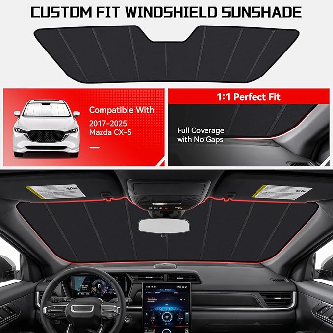 Windshield Sun Shade Custom Fit for Mazda CX-5 CX5 2017-2025, Accordion Folding Thick Window Sunshade Block Heat 99% UV Rays Sun Visor Keep Cooler Car Accessories