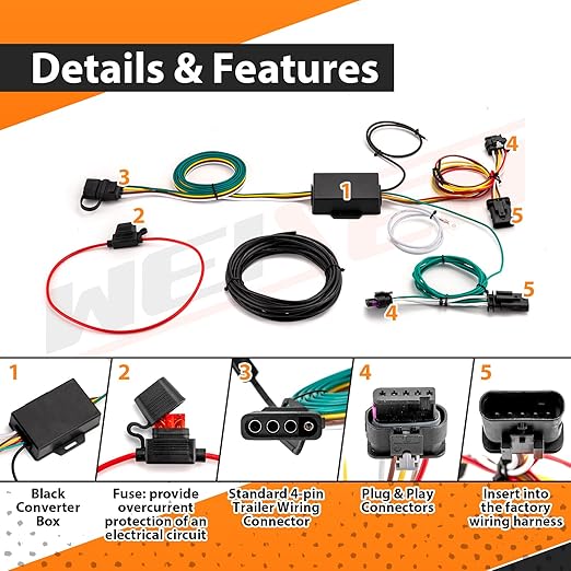 4-Pin Trailer Wiring Harness Kit Compatible with Tesla Model 3 2017-2023, Fit Model Y 2020-2023 Flat Trailer Connect Towing Hitch Wiring