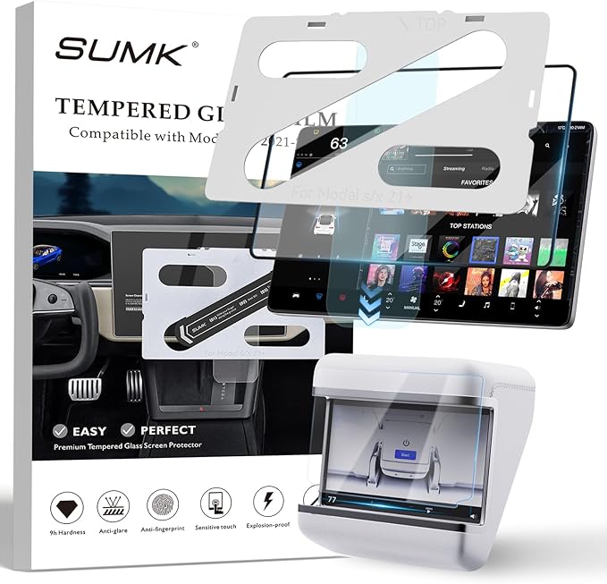 Tempered Glass Screen Protector for Tesla Model X (2022~2026)/ Tesla Model S (2021~2026), [9H & Anti-scratch & HD] Screen Protector with Alignment Frame for Tesla Model X/S Accessories- 2pcs