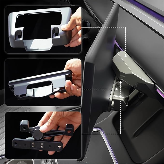 2026 Screen Swivel Mount for Model Y Juniper & Model 3 Highland Original Screen Center Console Navigation 4 Way Rotation Adjustment Screen Rotating Holder (Maintains Original Height)