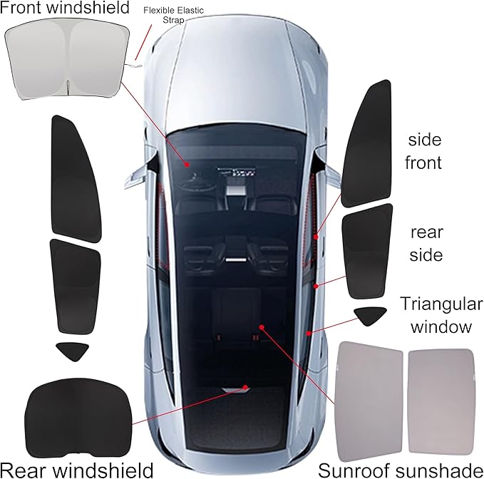 10PCS Sunshade Roof & Full Windshield Side Window for 2020-2024 Tesla Model Y, Heat Insulation Foldable Sun Shade Cover Camping Privacy Accessories with Storage Bag
