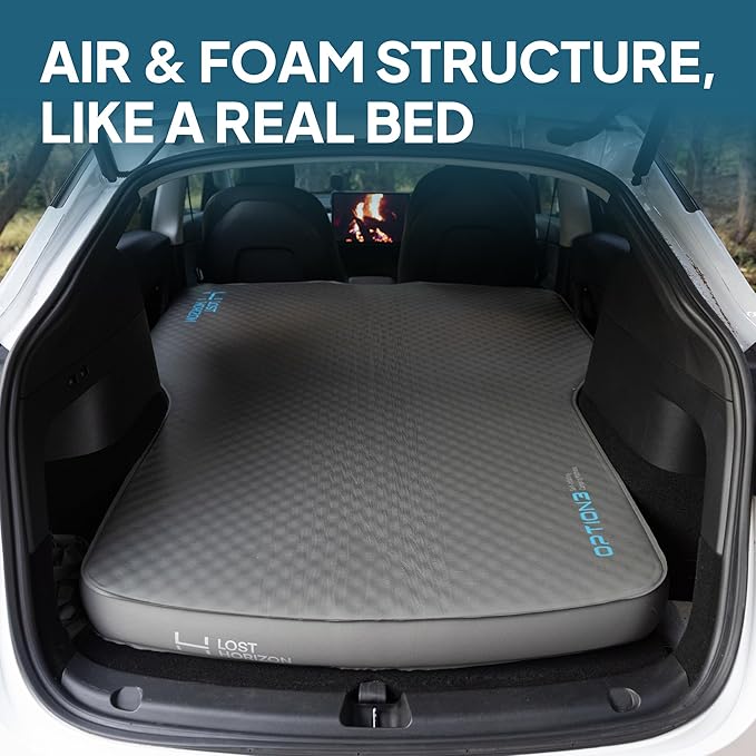 Lost Horizon Camping Air Mattress with Foam for Tesla, Self Inflating Sleeping Pad with Air Pump, 4.5" Thick, R-Value 13, Model Y