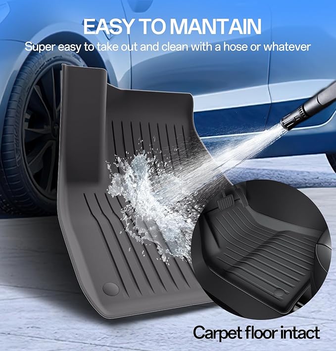 Floor Mats Fits for Tesla Model 3 2023-2018 - All Weather TPE Custom Fit Car Mats Floor Liners, Custom Fit, 3-Piece