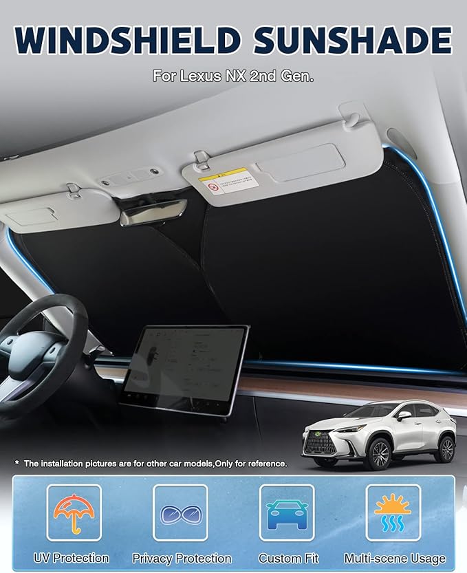 Karltys Windshield Sun Shade for 2022-2025 2026 Lexus NX NX250 NX350 NX350h NX450h+ Accessories, UPF50+ Reflective Front Window Sunshade for Lexus NX Foldable Sun Visor Protector Keep Car Cooler