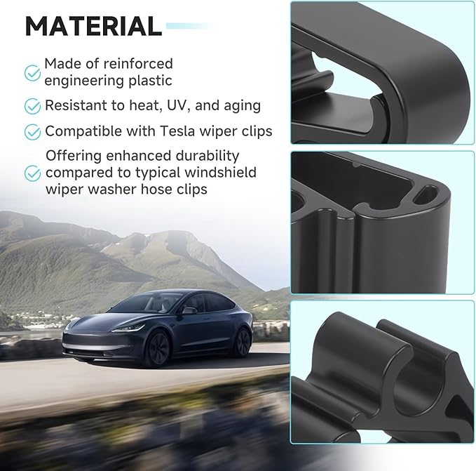 (4-Pack) Windshield Wiper Washer Hose Retention Clips, Compatible with Tesla Model 3 (2017-2025) / Model Y (2020-2025) Wiper Arm Spray Hose Tube Retainer Clips