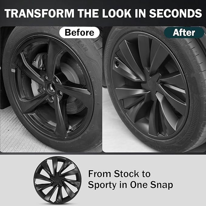 Hubcaps for Tesla Model Y Juniper 2026, 19 Inch Matte Black Wheel Covers with Center Caps, Cross-Spoke Design Rim Protectors, Easy Clip-On Installation, for Model Y Juniper Accessories