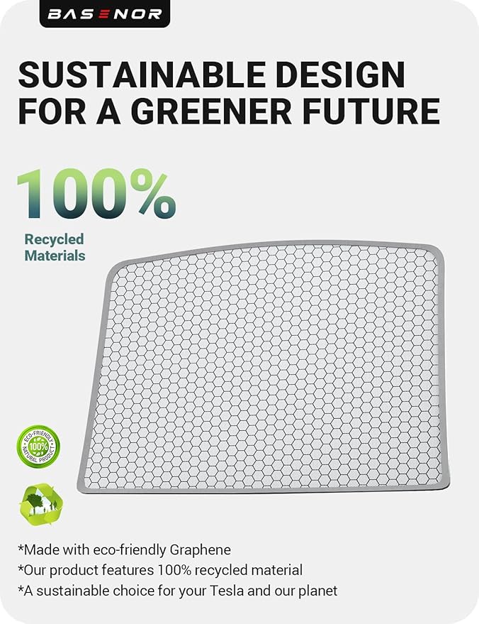 BASENOR Upgraded Tesla Model Y Sunshade Roof, [Nano Ice-Crystal Coatings] Heat Insulation Glass Roof Shade, Top Window Retractable Sun Protection, Sunroof Blocking Cover for Model Y 2020-2024 Gray