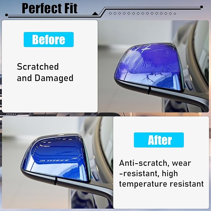 Jaronx Compatible with Tesla Model 3 Side Mirror Cover Replacement 2017 2018 2019 2020 2021 2022 2023 2024 2025, Passenger Side Rear View Door Mirror Cover Caps for Model 3 Accessories(Blue)