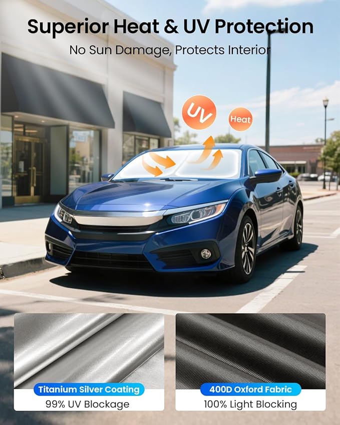 REEVAA 2025 Upgraded Windshield Sun Shade for Honda Civic 2022-2025 [Tailored Fit, 99% Sun Protection] Protect Interior & Keep Cool, Foldable Sunshade Car Accessories with Storage Bag