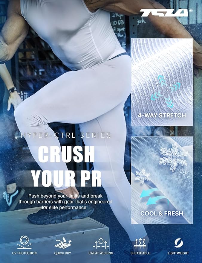 TSLA Men's Compression Pants - Cool Dry Athletic Sports Workout Running Tights Leggings Baselayer