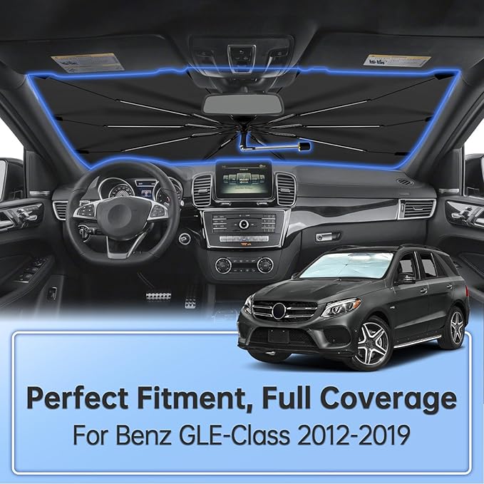 Windshield Sun Shade Umbrella for Mercedes-Benz GLE-Class 2012-2019, Foldable Sunshade for Car Front Window, 360 Rotation Automotive Interior UV Protection for Outdoor Parking