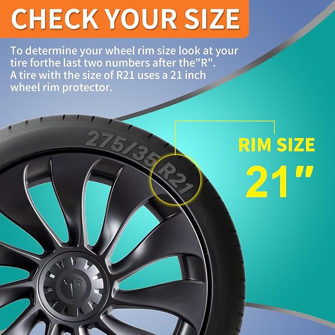 Tesla Rim Protector Model Y 21 inch|Fit 21 Inch Überturbine Wheel Covers 2020–2024|Hubcap Guards ABS Trim Rings for Curb Rush Prevention |Matte Black(Set of 4)|Tesla Model Y Accessories