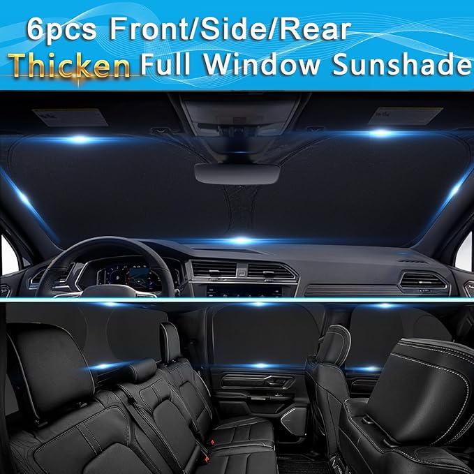 KMF 6pcs Thicken Sun Shades for Lexus UX Accessories 2019-2025, 200/250h Full Car Window Covers Sunshade for Windshield Side Rear, UV Block and Blackout Privacy for Car Camping Outdoor
