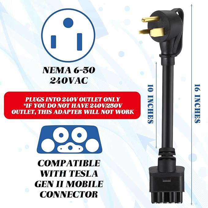 Relaxweex 16" Adapter Compatible with Tesla Gen 2 Mobile Portable Charger Connect Mobile Charger to Handle(not Compatible with Pre-2018 Model S/x Vehicles)(6-50p)