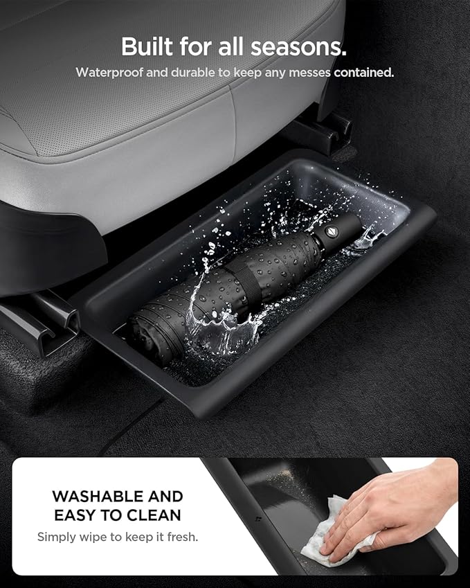 Spigen Under Seat Storage Box, Hidden Organizer Tray [Waterproof & Anti-Rattle] for 2025 2026 Tesla Model Y Juniper Accessories - 2 Pack