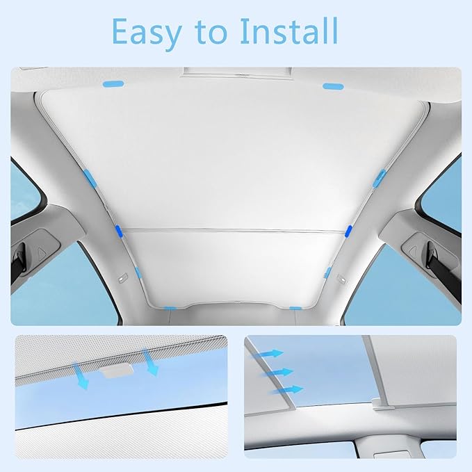 TOPABYTE Sunshade Roof for Tesla Model Y Juniper 2026 2025 Upgrade Ice Crystal Foldable Car Glass Sunroof Shade Sunshades Heat Insulation Cover Roof Window UV Protection, Beige