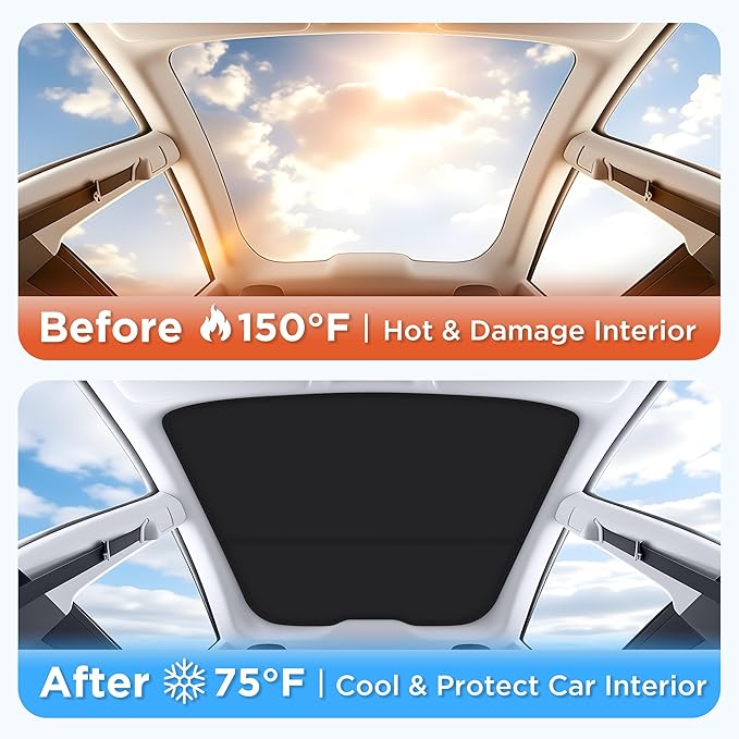 2026 Upgrade for Tesla New Model Y Juniper 2025 2026 Sunshade Roof [No Sag,Ice-Crystal Cooling Coatings] Heat Insulation Glass Roof Sun Shade for Tesla Model Y Accessories 2025 2026 Black