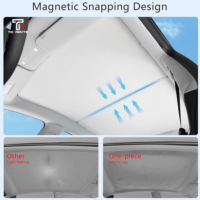 TOPABYTE Sunshade Roof for Tesla Model Y Juniper 2026 2025 Upgrade Ice Crystal Foldable Car Glass Sunroof Shade Sunshades Heat Insulation Cover Roof Window UV Protection, Beige