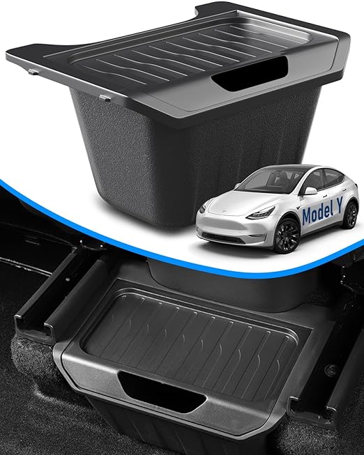 for Tesla Model Y Trash Can, Tesla Y Accessories 2020-2024, Rear Console Organizer Storage Box with Integrated Lid, Under Seat Garbage Can, Back Seat Waste Can