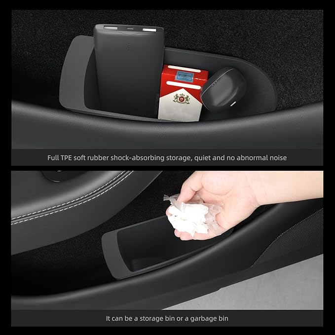 LUCKEASY 2PCS Front Door Side Pocket Storage Box for Tesla Model Y Juniper 2025 2026 Front Door Storage Oragnizer for Model Y Juniper Accessories TPE Black