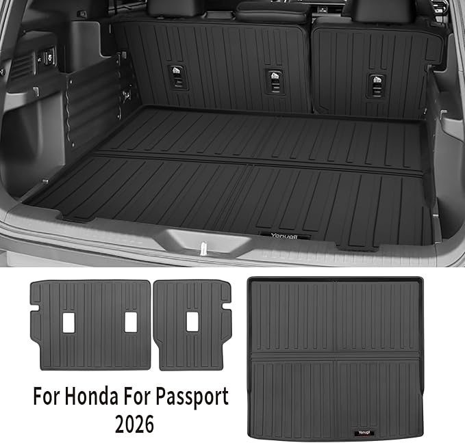 Custom for 2026 Honda Passport Cargo Mats Trunk Liner and Rear Seat Backrest Mats All Weather TPE Protection Mat Accessories (for 2026 Honda Passport)
