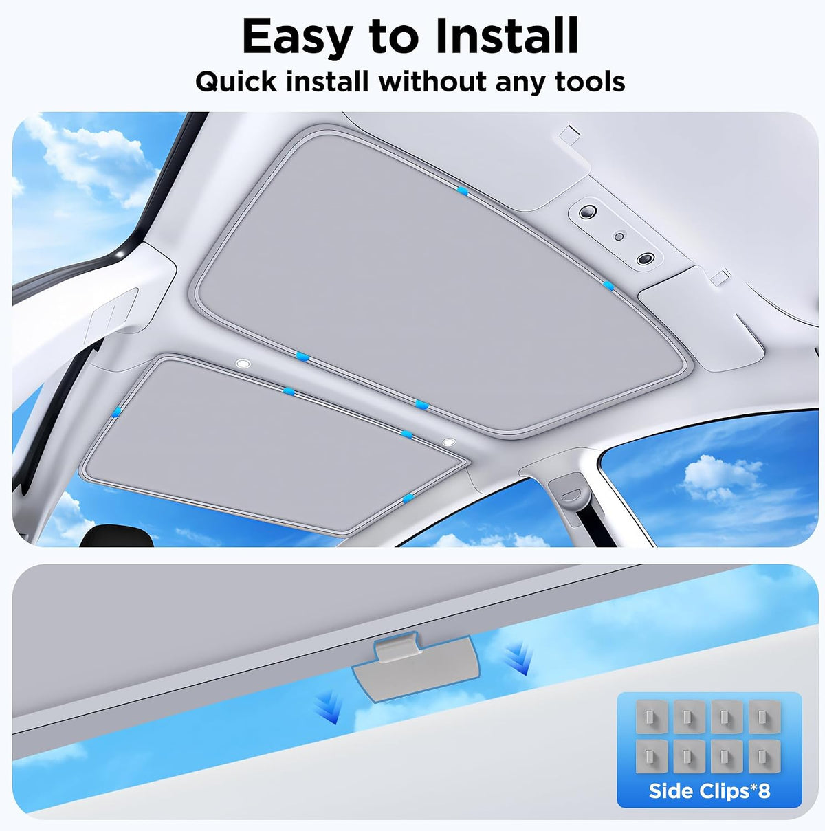 2026 Upgraded for Tesla Model 3 Accessories Sunshade Roof [No Sag, Ice-Crystal Cooling Coatings] Heat Insulation Glass Roof Sun Shade for Tesla Model 3 Accessories 2022-2026 Gray