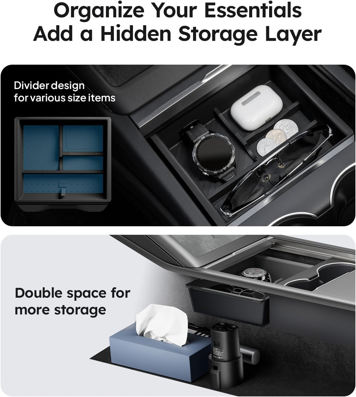 for 2026 Tesla Model Y/3/YL Accessories Console Organizer 4PCS Black