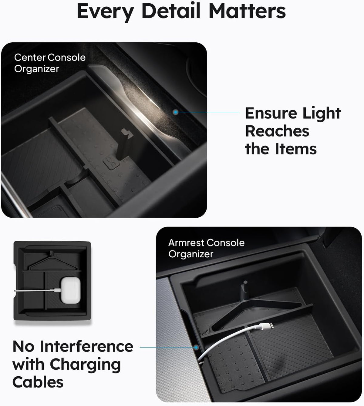 for 2026 Tesla Model Y/3/YL Accessories Console Organizer 4PCS Black