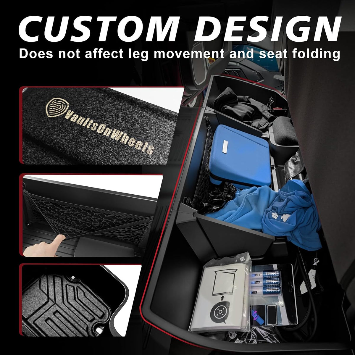 under Seat Storage Box Fit for 2019-2026 Chevy Silverado 1500/2500/3500HD (Not for Rear Kicker Subwoofer), Console Organizer Truck Tool Box Detachable Underseat Organizer W/Tpe Mats