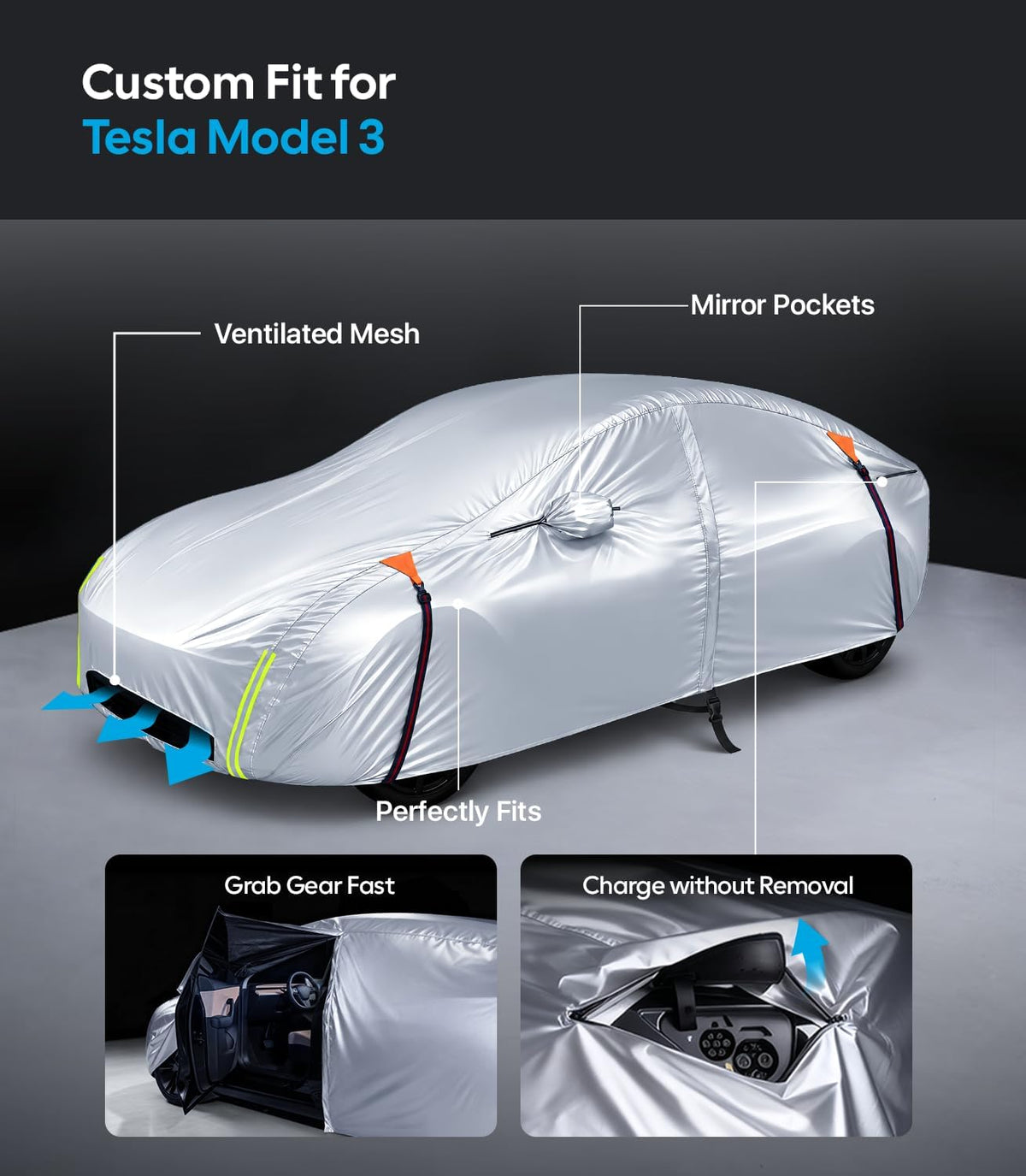 Tesla Model 3 Car Cover 2017-2026, Custom Fit UV Protection