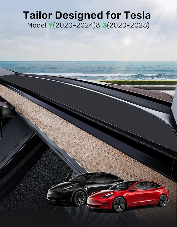 Zanch Original Tesla Model Y/3 Dashboard Cover, Upgraded 2025 Anti-Glare 100% Sunshield Suede Dash Mat, Full Protection with No-Slip, Fits Model Y (2020–2025) and Model 3 (2017–2023) Tesla Accessories