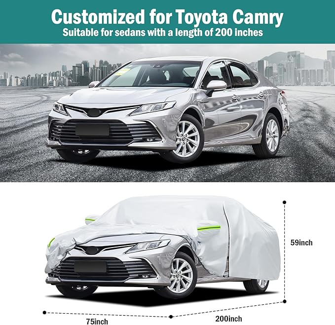 Car Cover Custom Fit for Toyota Camry 1996-2025, for Honda Accord 2001-2025, Waterproof All Weather for Automobiles Full Exterior Cover Rain Sun UV Protection with Door Zipper