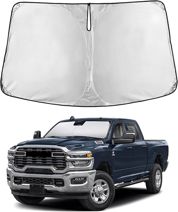 EcoNour Windshield Sunshade Compatible for Dodge Ram 1500 2019-2024 2025 2026, Sun Visor for Front Windshield & Window Sun Shade Cover, UV Heat Blocker & Protector, Car Accessories