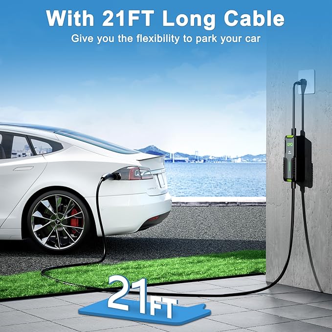 QPQ Level 1/2 Tesla Charger 16A, Portable Electric Car EV Charger for Tesla Models Y/X/3/S, 21FT Cable 240V NEMA 6-20 Plug 120V NEMA 5-15 Adapter, NACS Connector, 3.5KW Home EV Charging Station