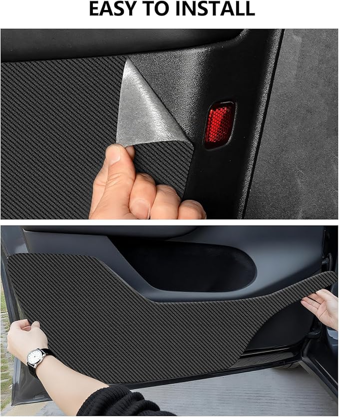 for Tesla Car Door Protector Model Y Juniper Accessories 2025-2026 Carbon Fiber Texture Door Side Protector Anti-Dirty Kick Mat Waterproof Dust Resistant Protector Cover Leather Pad 4PCS