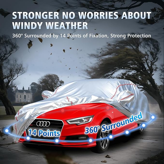 Car Cover Waterproof All Weather for Audi A3 1998-2025,All-Around Fastening and 4 Upgrades, 30s Quick-Install for Car Cover