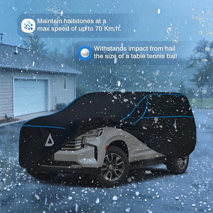 Hail Protector Car Cover for SUV(Length:201-218inch) + Gift Windshield Sunshade, Multi-Layered EVA Hail Proof Car Cover, Padded Car Hail Protector Tahoe, Expedition, Escalade, Yukon etc.