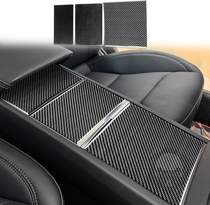 Center Console Storage Box Panel Cover Carbon Fiber Sticker Car Interior Trim Compatible with Tesla Model 3 Accessories 2024 2025 Central Control Panel Decorative Sticker