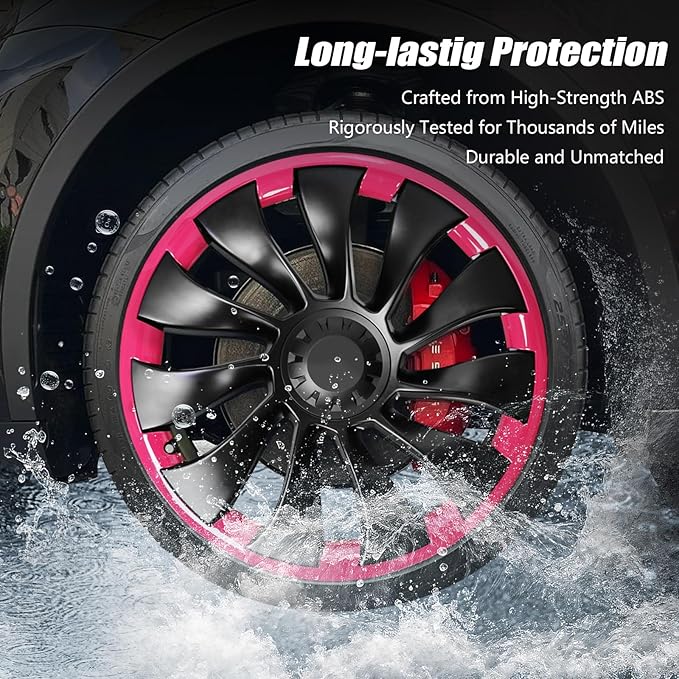 Wheel Rim Protect for Tesla Model Y 21" (2020-2024), Easy-Install Hubcaps Induction Wheel Cover, Scratch-Resistant Car Tire Trim Rings, Stylish Giftable, Brilliant Magenta 4Pcs Model Y Accessories