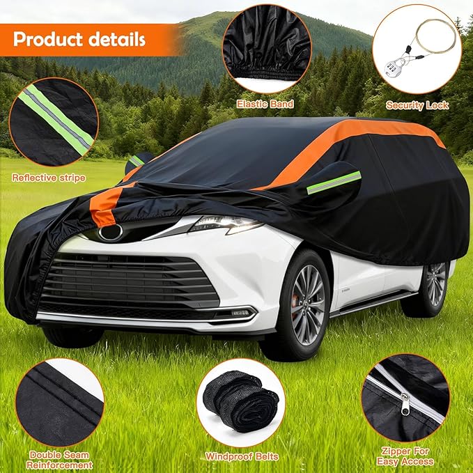 Car Cover for Toyota Sienna 2003-2020, Chrysler Pacifica 2004-2026, Honda Odyssey 1999-2023, Kia Carnival 2006-2026, Multi-Layer Automobiles Covers Waterproof All Weather