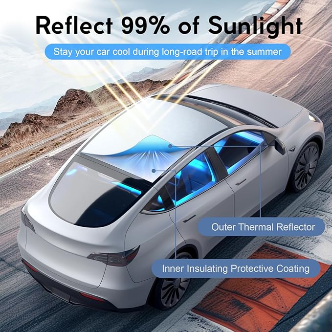 Sunshade Roof for Tesla Model Y 2020-2025 Accessories, Sag-Free&No Gap, Heat Insulation Glass Roof Sunshade Sunroof, Magnetic-Mid Design, No-light Leakage OEM-fit Roof Shade Accessories