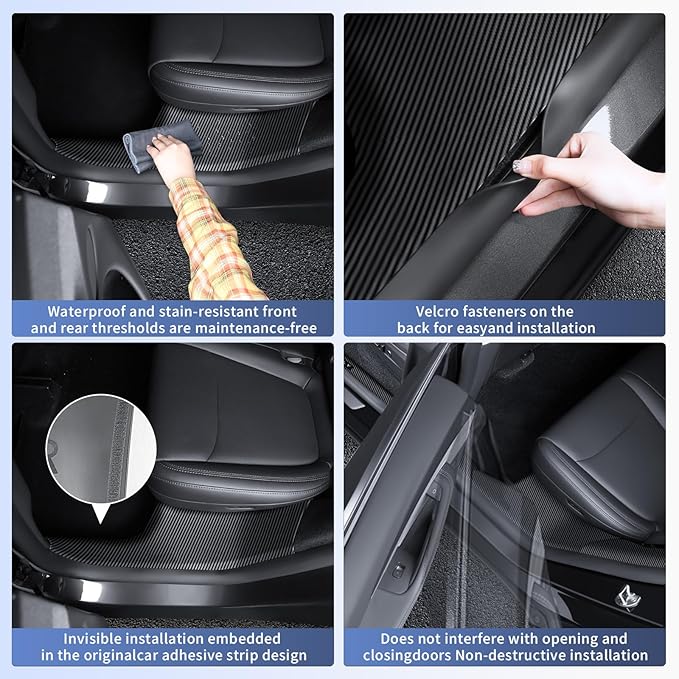 Door Sill Protector for Tesla Model Y Juniper 2025 2026, 8 Pieces, Front and Rear, Carbon Fiber Pattern, ABS Material